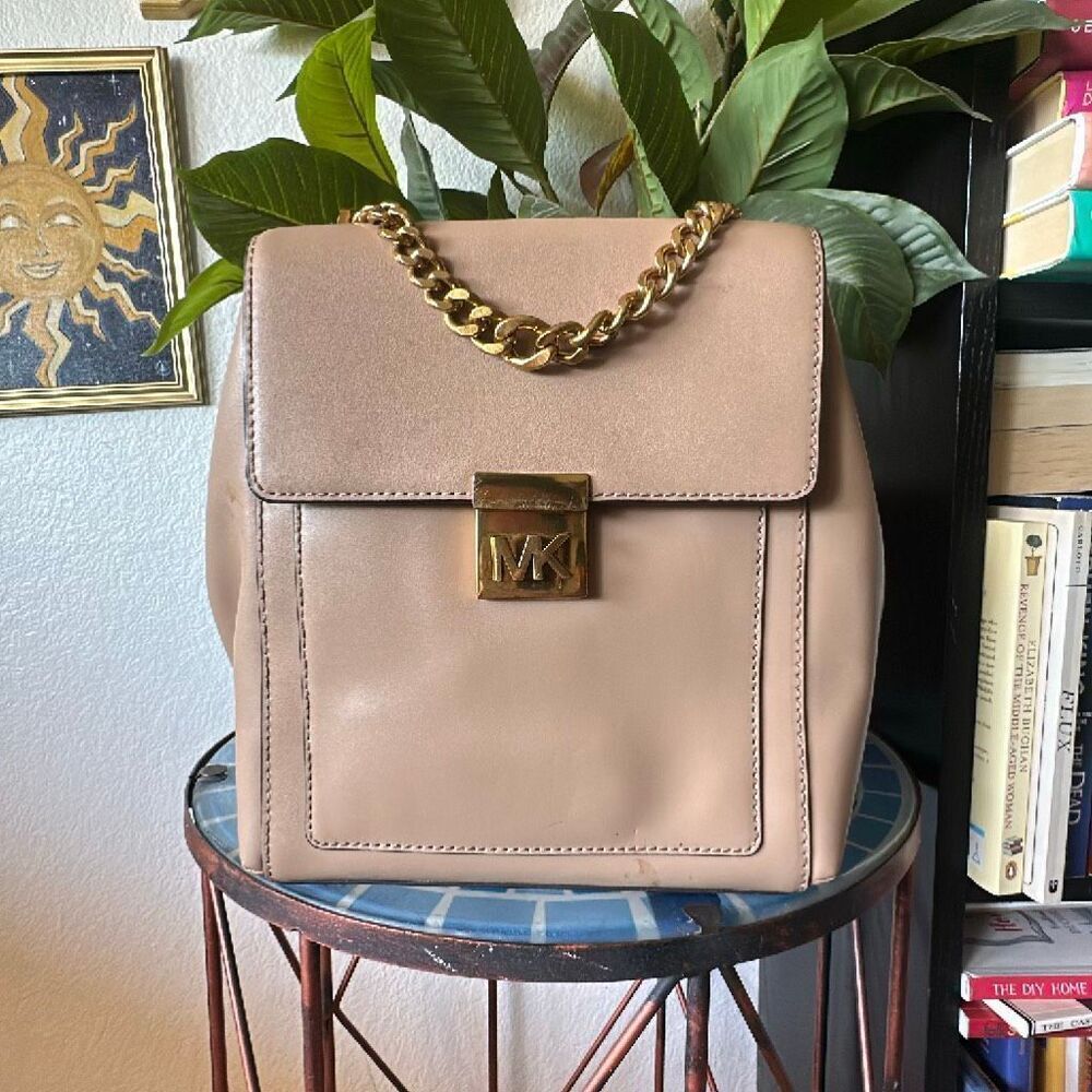 Michael Kors tan MK Backpack Gold chain